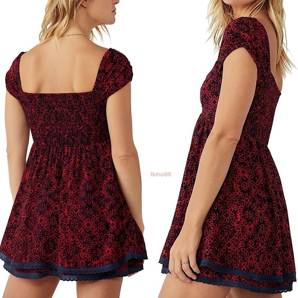 NEW Free People Tabitha Mini Dress In Black Combo - Picture 2 of 10